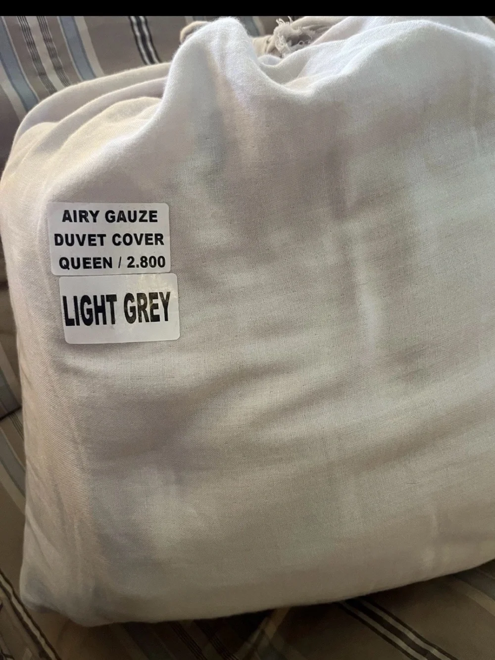 Quince 100% Org Cotton Airy Gauze Queen/Full Duvet Cover/Dustbag LtGray NWT
